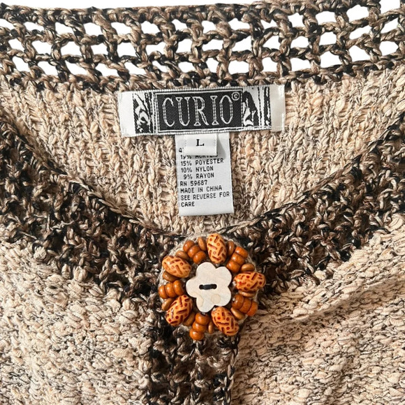Curio Vintage Boucle Knit Brown Beige Cardigan Sweater - Picture 5 of 13
